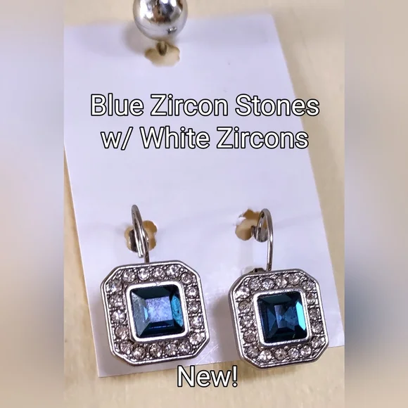 Leverback Blue Zircon Drop Earrings - Picture 5 of 15